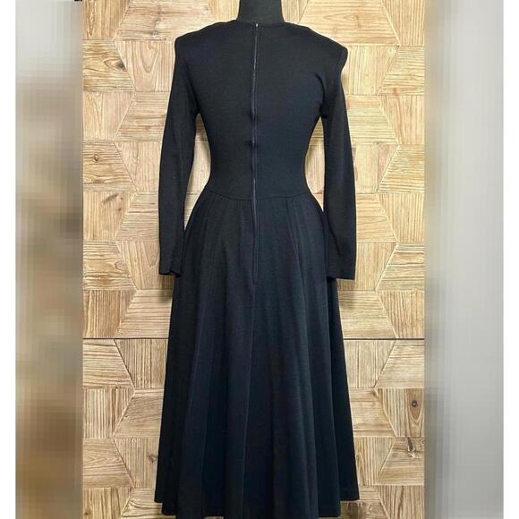 90s Dark Academia Dress Black Long Sleeve Lace Collar Size 4 Retro Librarian - Picture 5 of 9